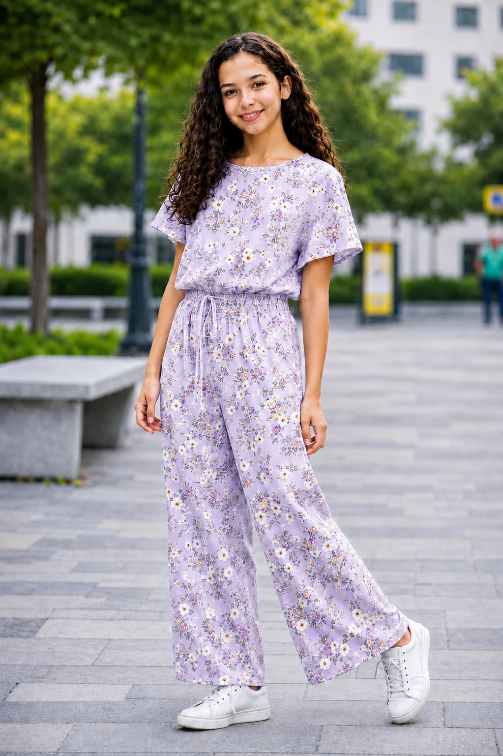 Light Purple  Blooms Printed  Cotton Girls Co-Ord Set 719