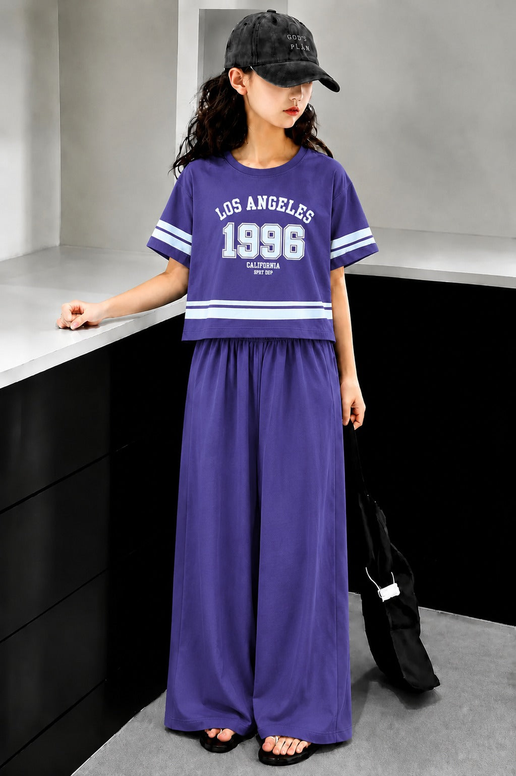 Flowers Printed Purple  Half Selves Baggy Track Suit Girls