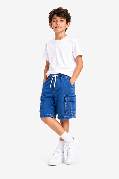 6 Pocket Cargo Denim  Boys Shorts -Light Blue  Color 268