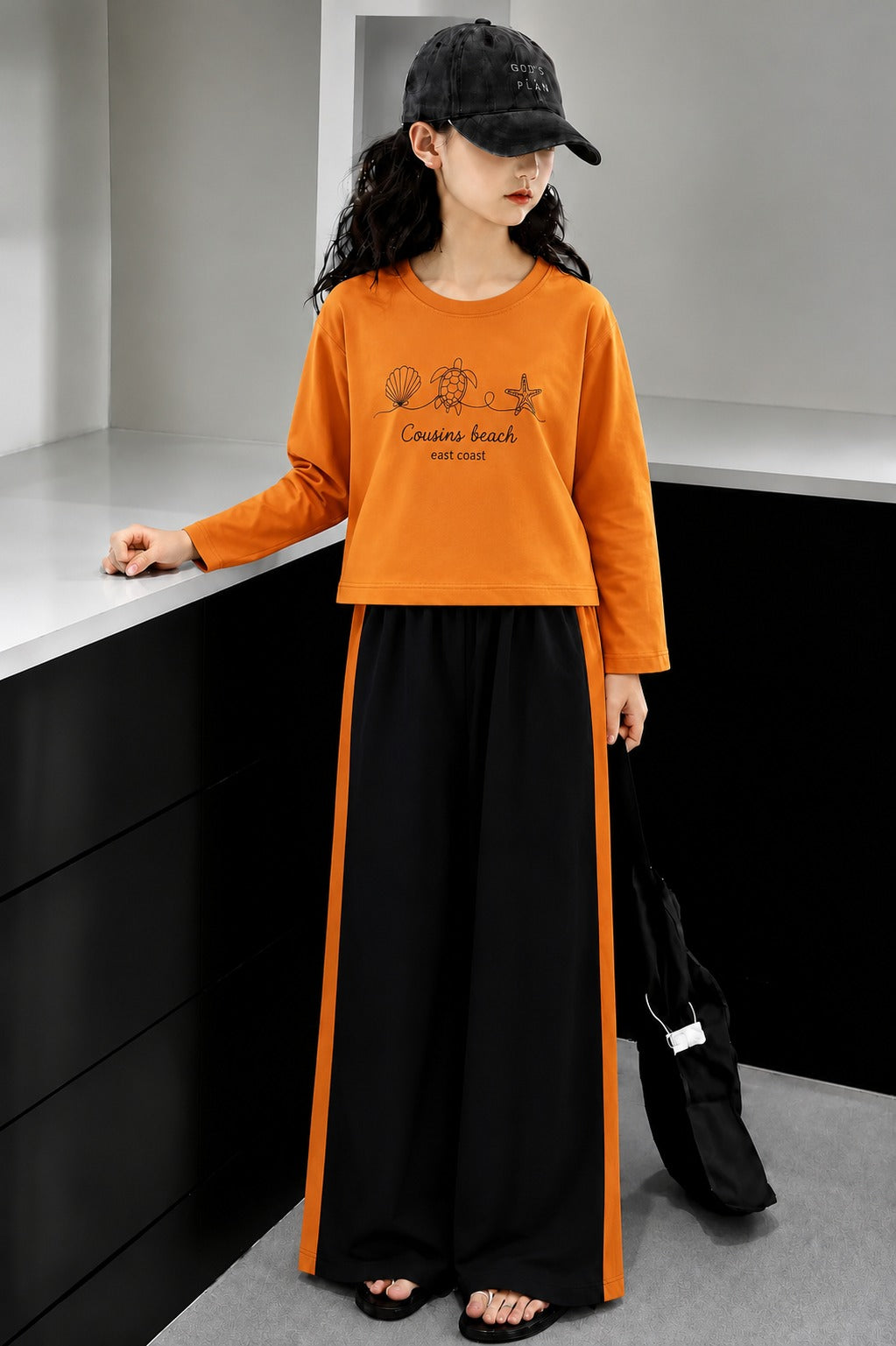 [Cousins beach] Printed Orange Full Selves Baggy Track Suit Girls