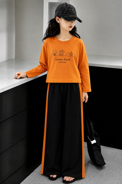 [Cousins beach] Printed Orange Full Selves Baggy Track Suit Girls