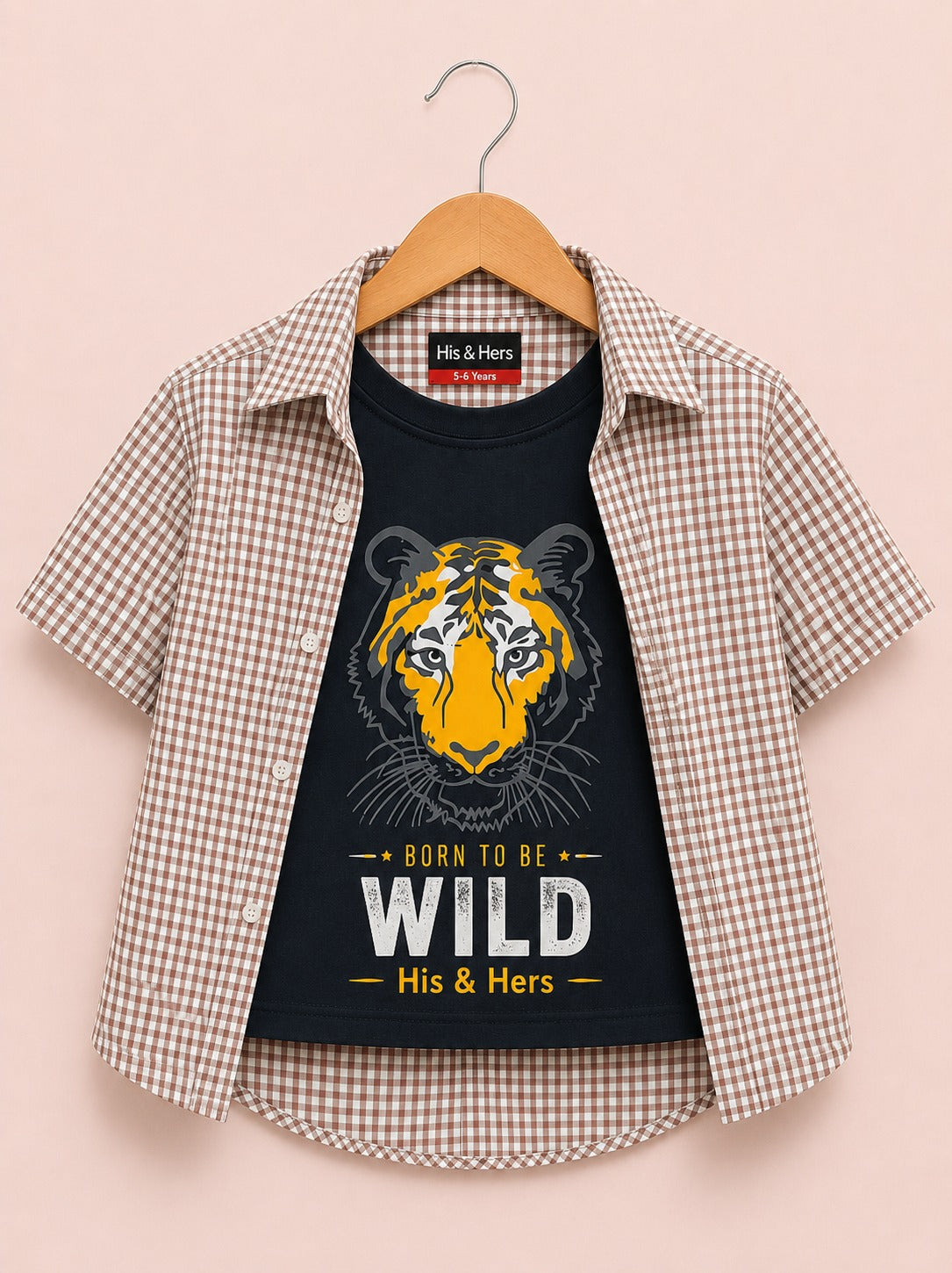 Pink Checked Tiger Printed Layered Casual Shirt