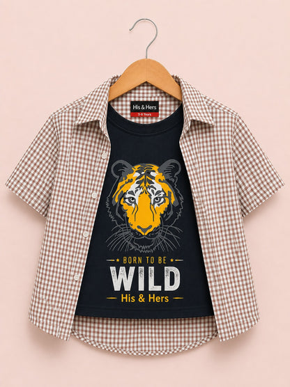 Pink Checked Tiger Printed Layered Casual Shirt