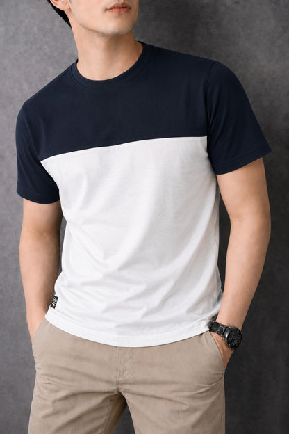 Classic Contrast Navy  & White Cotton Jersey Men T-Shirt 806