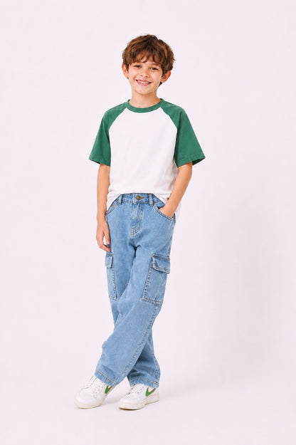 Boys Baggy Cargo Jeans - Light  Blue 259