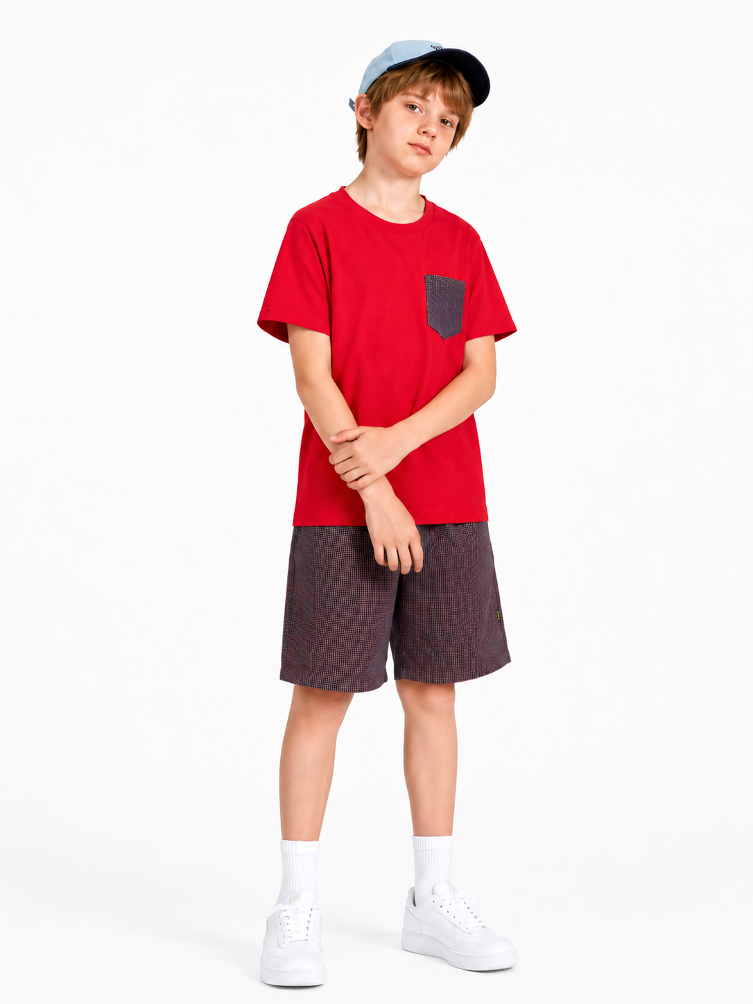 Red & Black  Check Pocket Red Cotton Boys Nicker 420