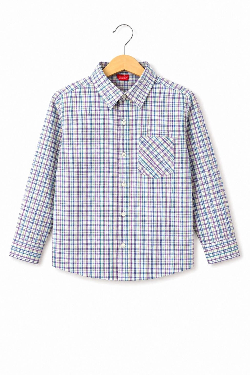 White & Light Blue  Checked Long Sleeves Casual Shirt