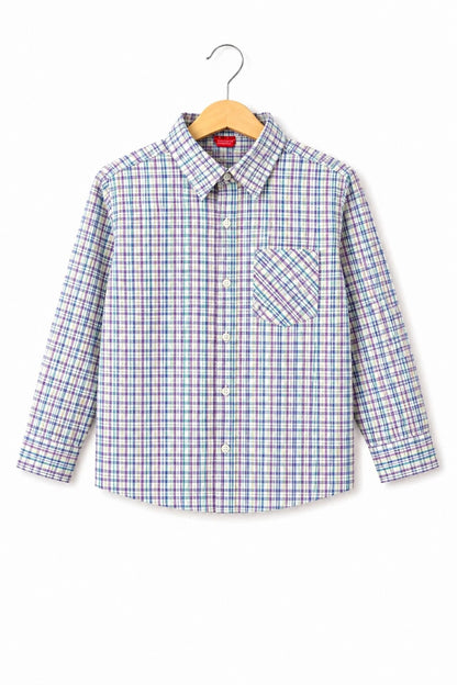 White & Light Blue  Checked Long Sleeves Casual Shirt