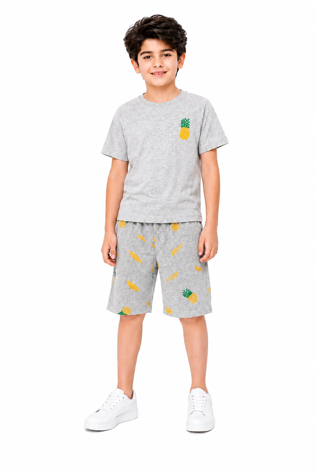 Logo Pineapple Printed Grey Boys Nicker Suit 102