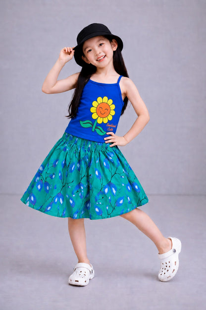 SunFlower Printed Navy  Girls Top & Skirt 245