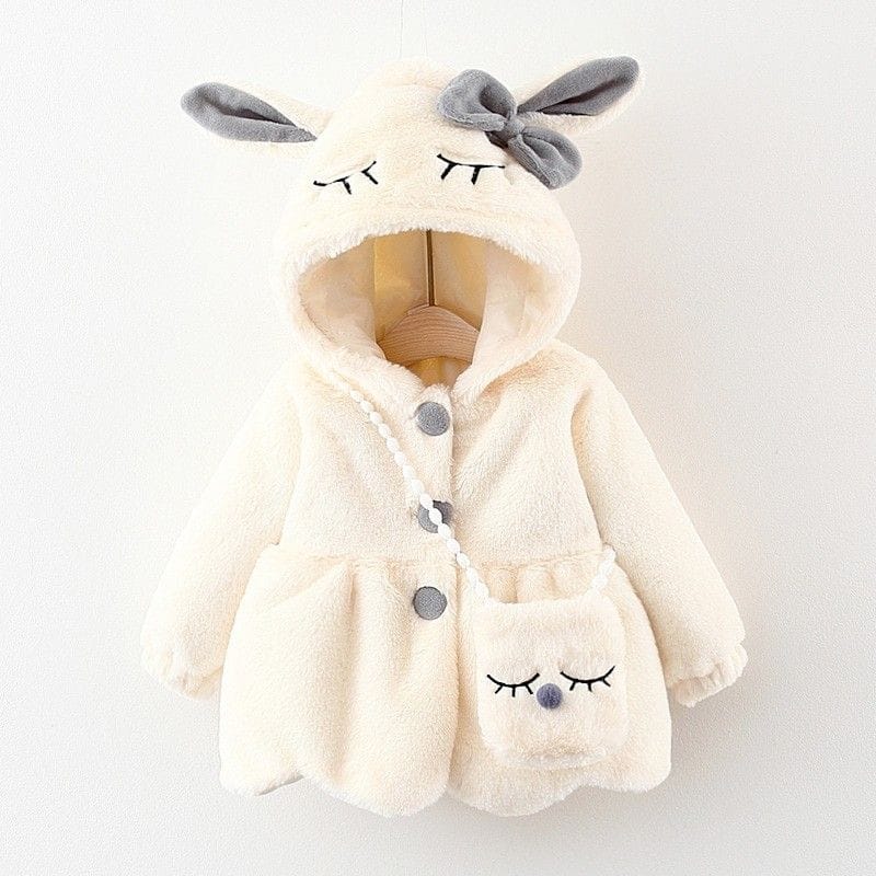Bunny Bow  Plush Coat - White 910