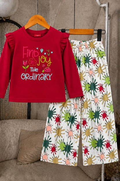 [Find  Joy In The Ordinary] Printed Red Girls  T-shirt & Cotton Flapper