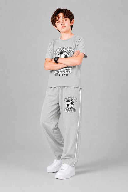 Football Printed Grey  Boys T-Shirt & Trouser