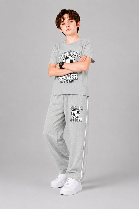 Football Printed Grey  Boys T-Shirt & Trouser 733