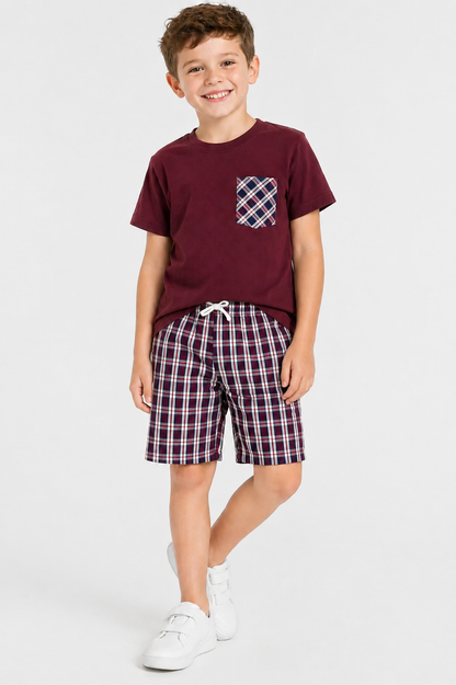 Maroon  Check Pocket  Cotton Boys Nicker 529