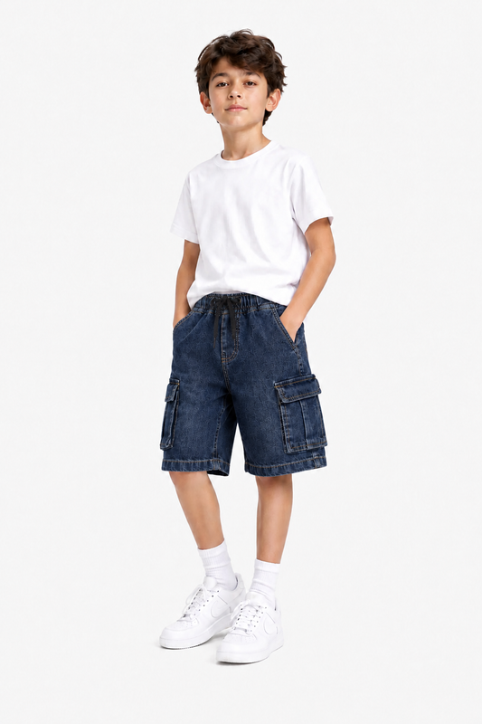 6 Pocket Cargo Denim Boys Shorts -Charcoal Grey Color 270