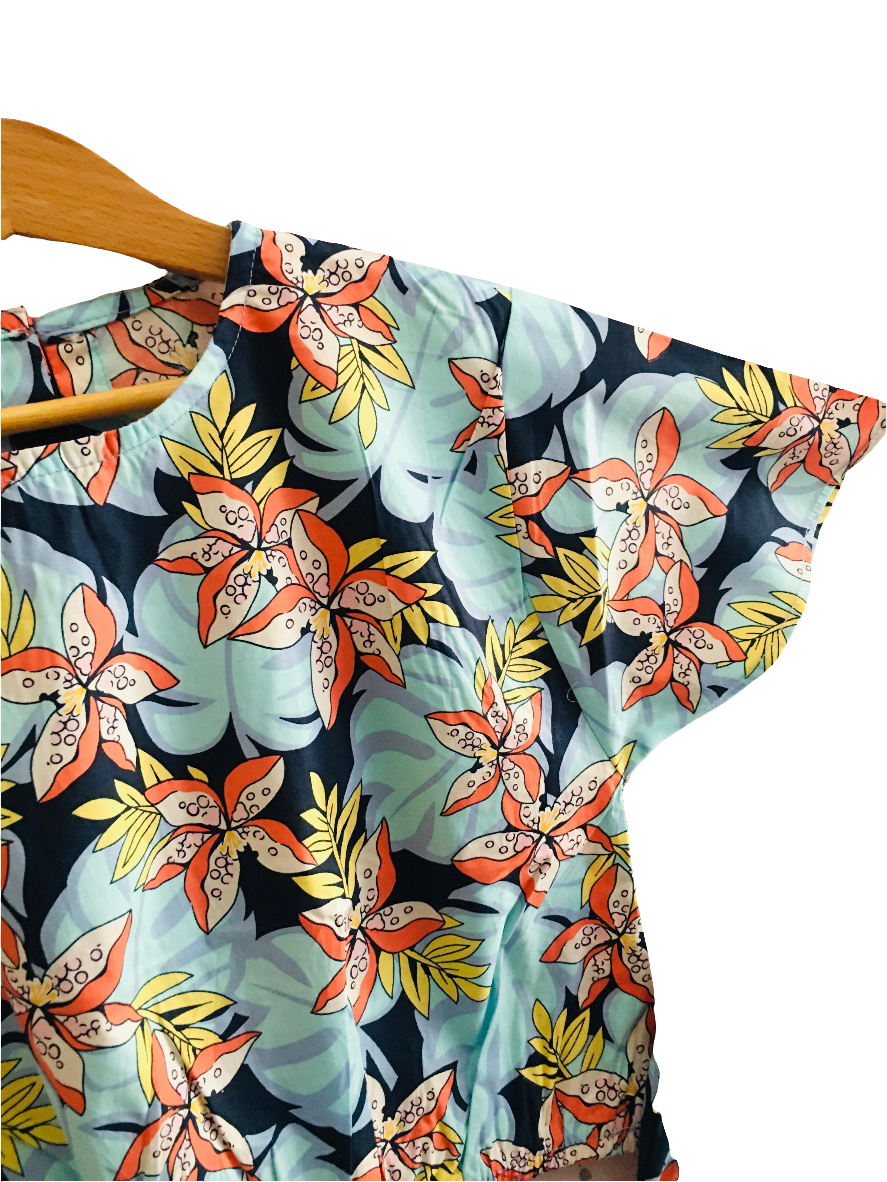 Blue Leaves & Orange Flowers All Over Print Skate Fish Girls 222