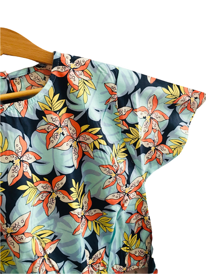 Blue Leaves & Orange Flowers All Over Print Skate Fish Girls 222