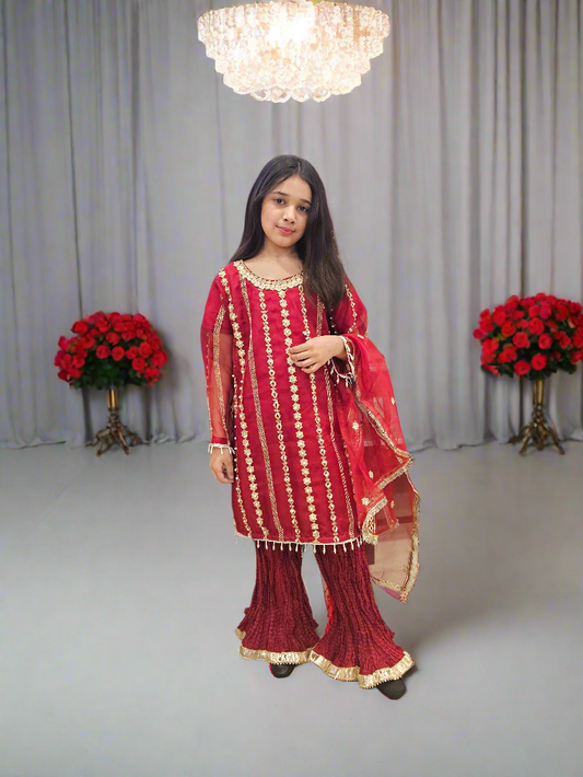 Three-piece Red Organza Suit