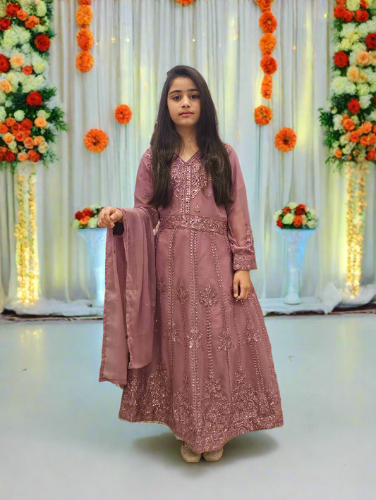 Three-piece Light Liac Pink Chiffon Frock