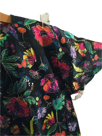 Pink Flowers Allover Print Black Skate Fish Girls