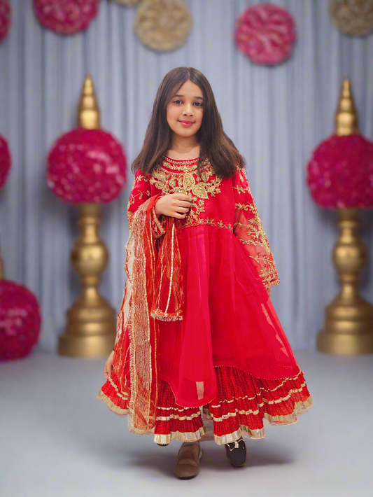 Three-piece Red Chiffon Suit