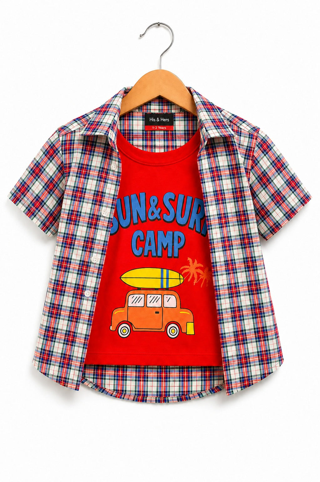 Red  Checked [Sun& Serf ] Printed   Layered Casual Shirt
