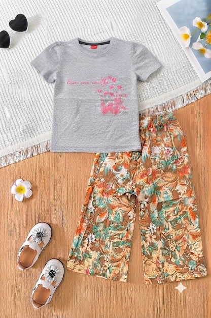 [Love One Another ] Printed Grey  Girls T-Shirt &Cotton Flapper