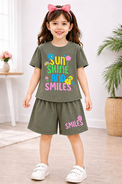 Sun Shine & Smile Army Olive Girls Nicker Suit