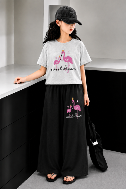[Sweet Dream ] Printed White & Grey  Half Selves Baggy Track Suit Girls 252