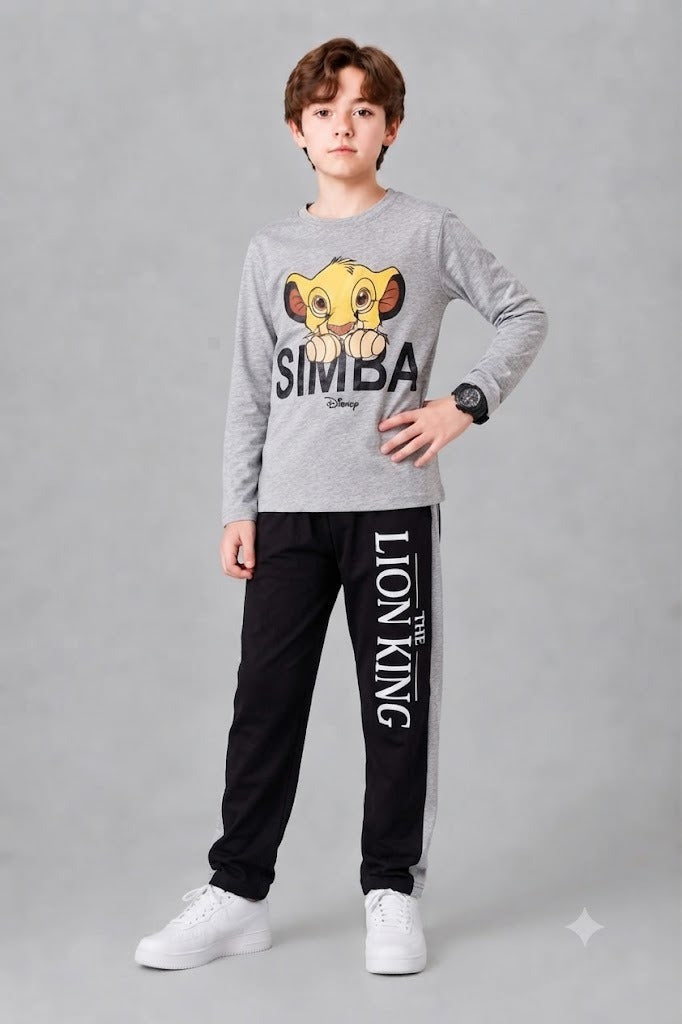 Simba Printed Grey  Boys T-Shirt & Trouser