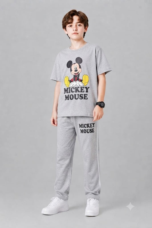 Mickey Mouse Printed Grey  Boys T-Shirt & Trouser 732