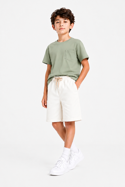Elastic Waist White Cotton Shorts Boys 261