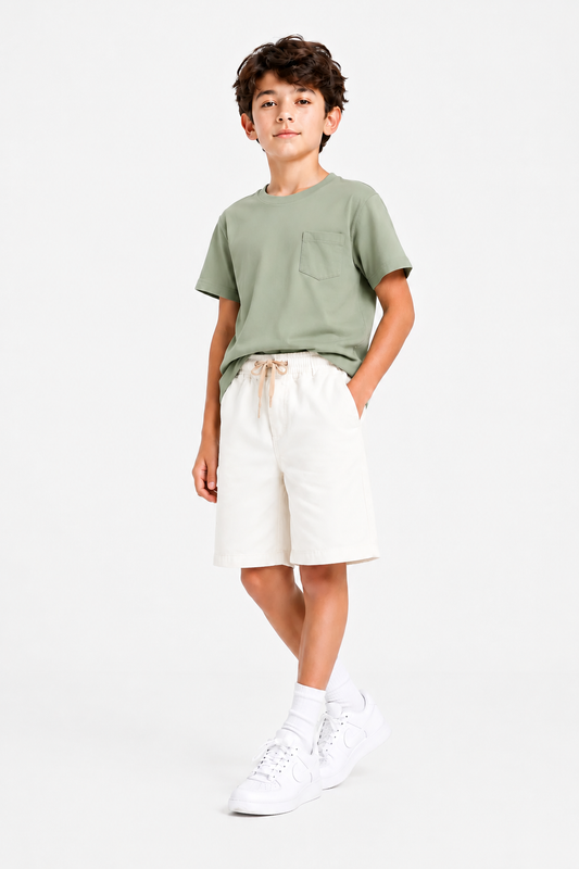 Elastic Waist White Cotton Shorts Boys 261