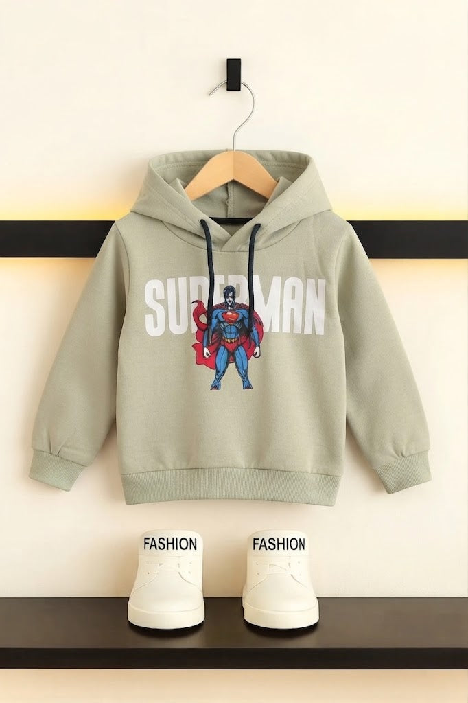 [SuperMan ] Printed Light Green   Fleece Boys  Hoodie 525