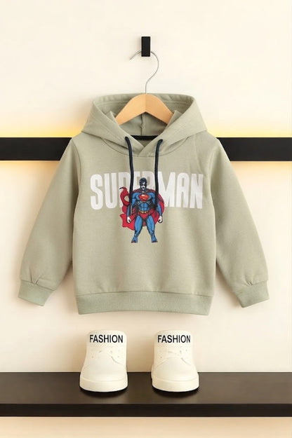 [SuperMan ] Printed Light Green   Fleece Boys  Hoodie 525