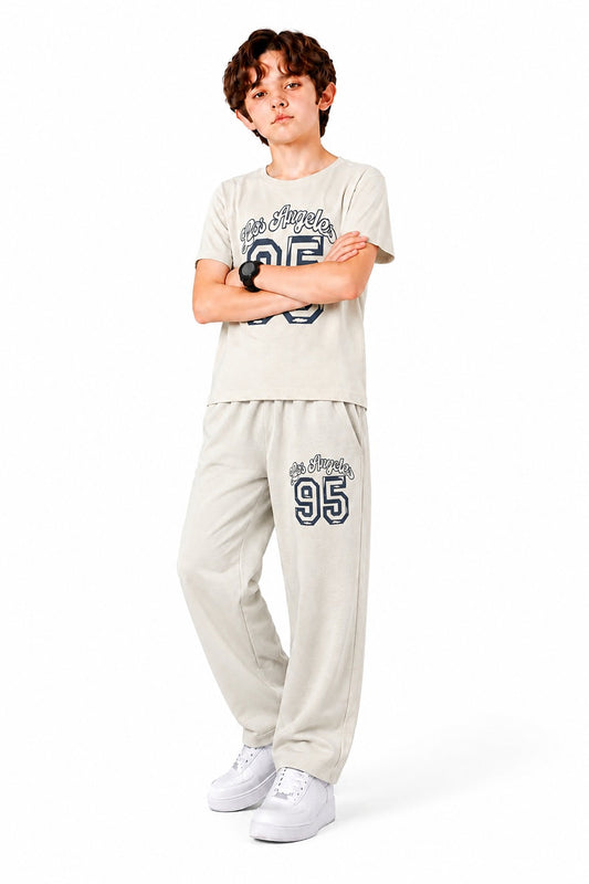 [Los Angeles ]Printed Oatmeal Boys T-Shirt &Trousers 732