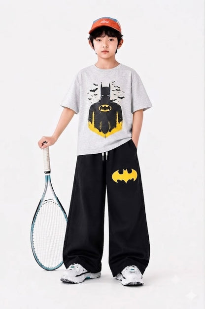 Bat Printed Light Yellow Boys T-Shirt & Trouser