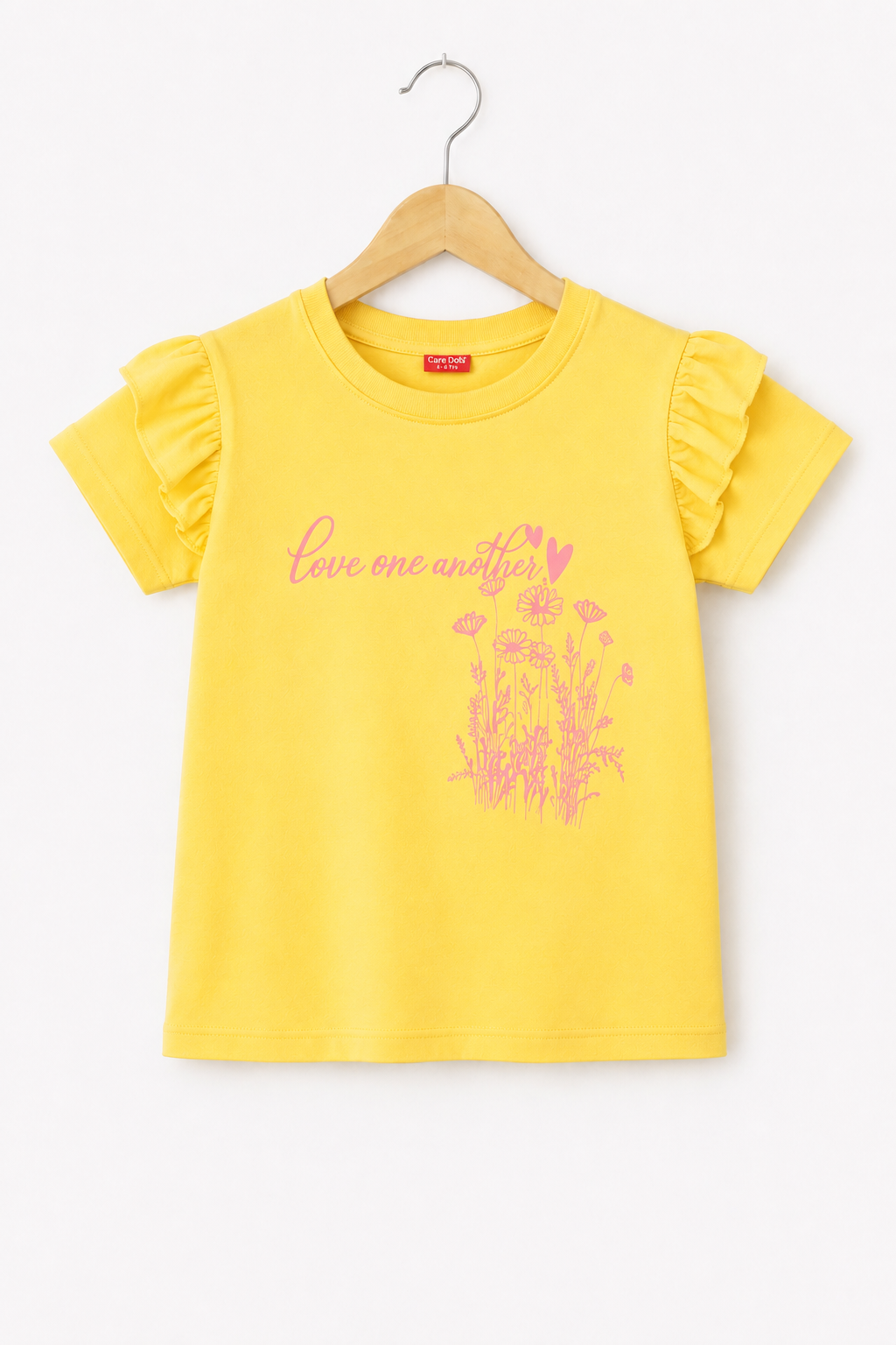 [Love one another ] Printed  Yellow  Girls T Shirt 275