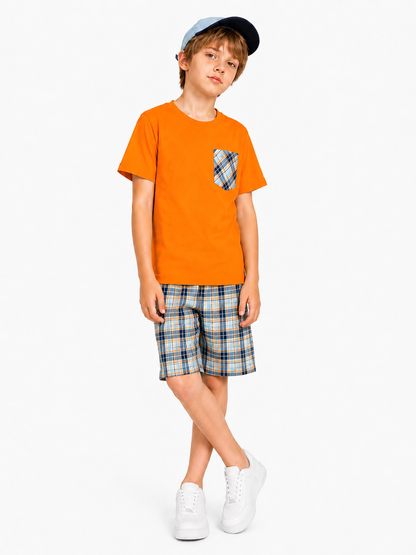 Navy & Orange   Check Pocket Orange  Cotton Boys Nicker 420