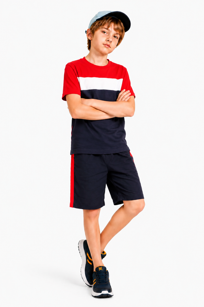 Color Block Classic Red & Navy  Boys  Nicker Suit 121