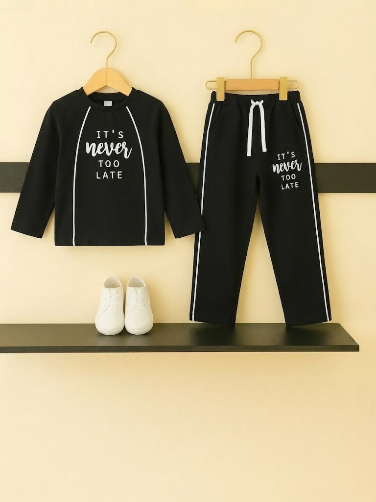 [You Can Do Anything ]Printed Black Tracksuit Boys 257