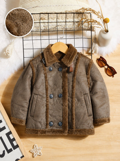 Mocha Brown  Double-Breasted Sherpa Coat 412+418