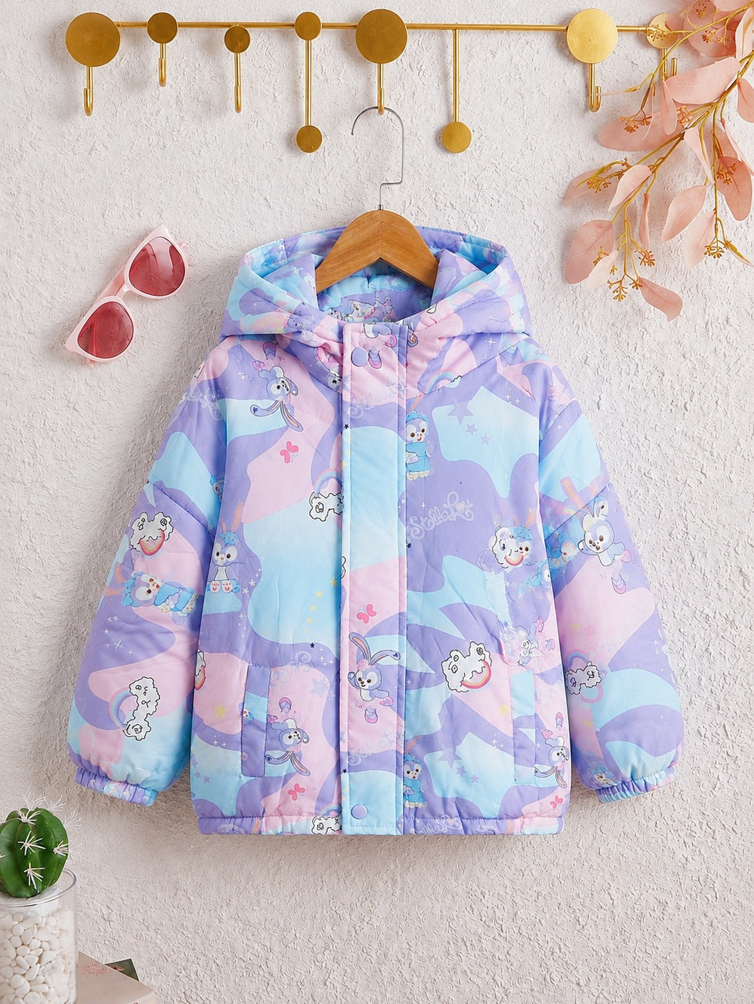 Pastel Dream Purple & Blue Printed Puffer Jacket 294
