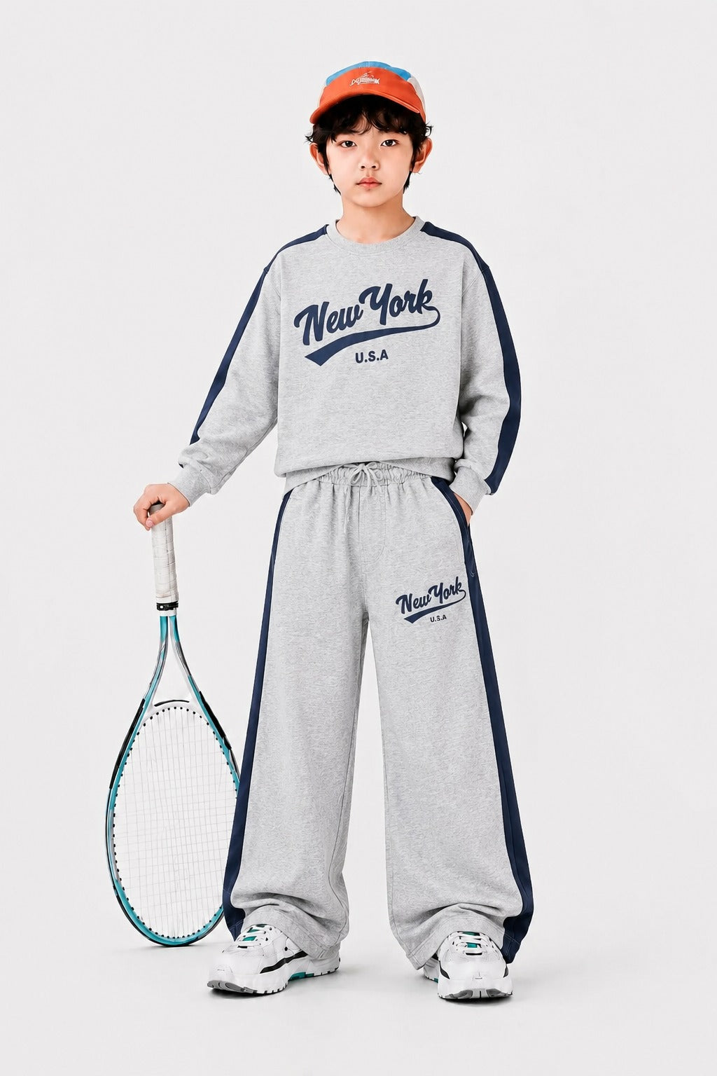 [New York ] Printed Grey Terry  T-Shirt & Trouser