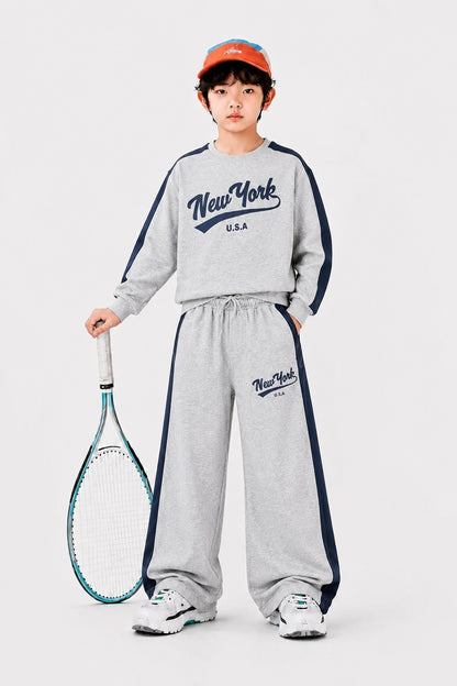 [New York ] Printed Grey Terry  T-Shirt & Trouser