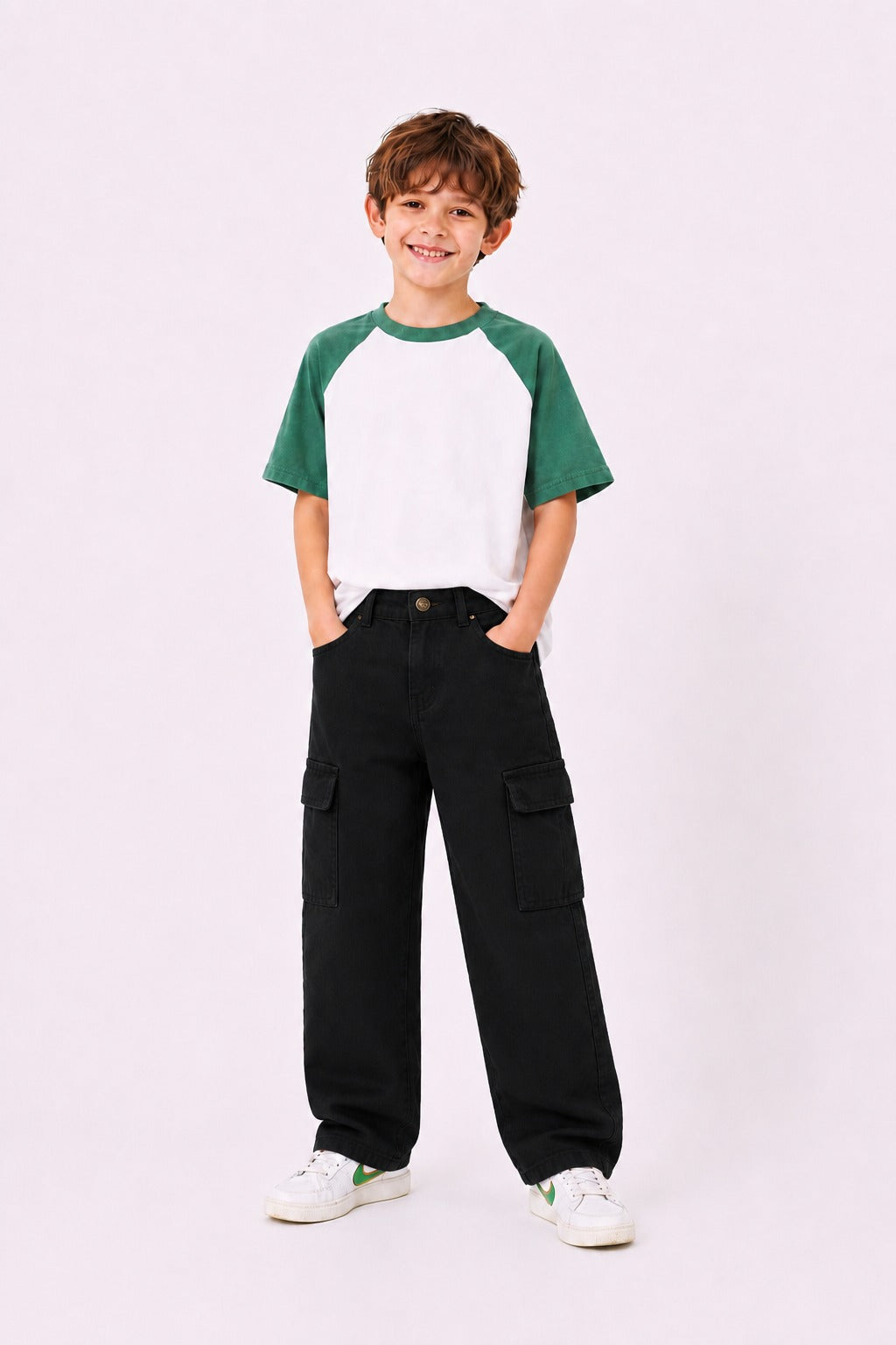 Boys Baggy Cargo Jeans - Black 253