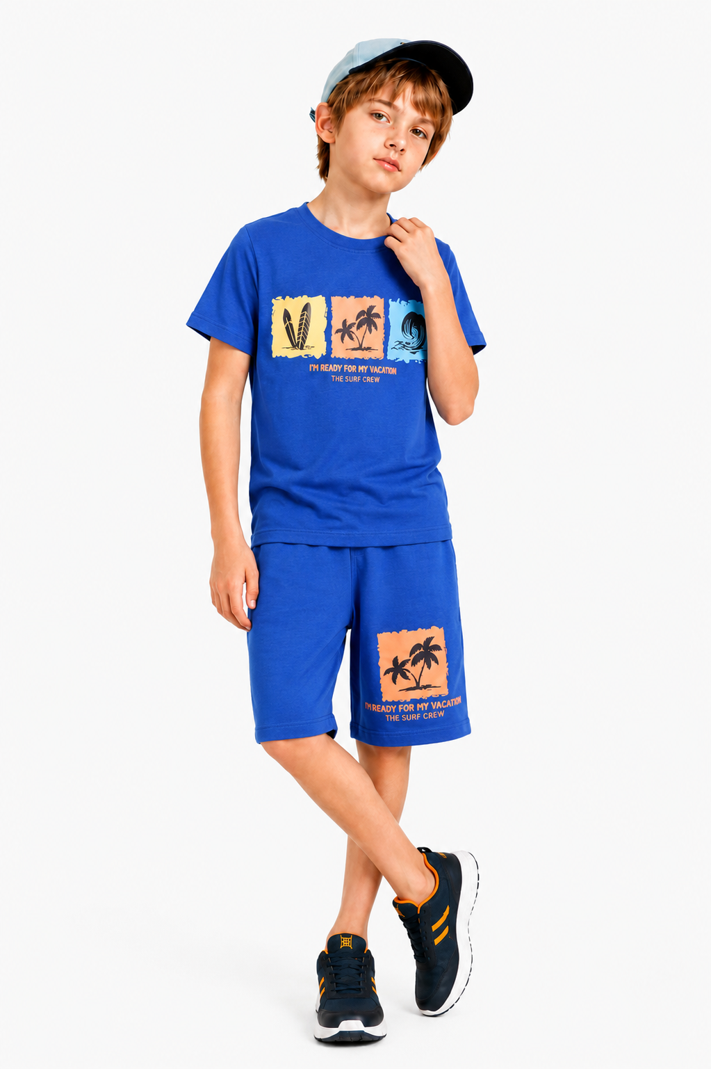 Palm Wave Summer Printed Royal Blue  Boys  Nicker Suit 201