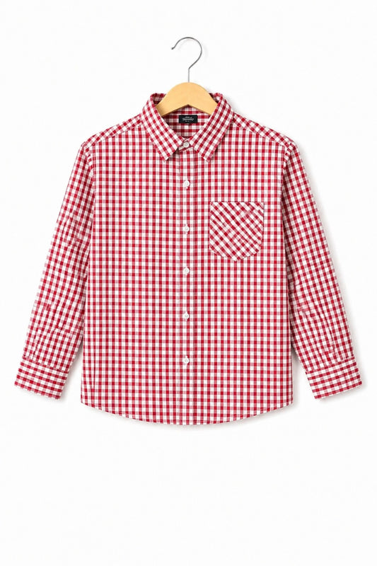 Red & White  Checked Long Sleeves Casual Shirt
