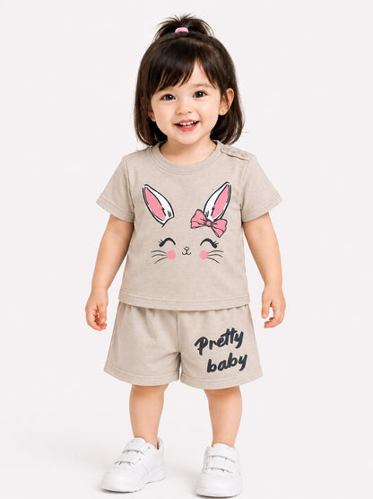 Bunny Face Printed Mushroom Grey Girls Nicker Suit